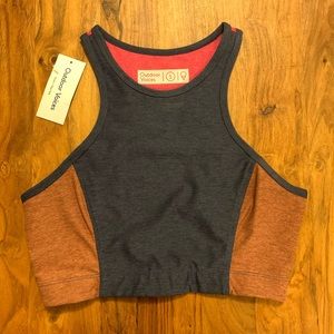NWT Outdoor Voices Athena Tetra Crop Bra Top in Pink/Navy/Tan Sz S